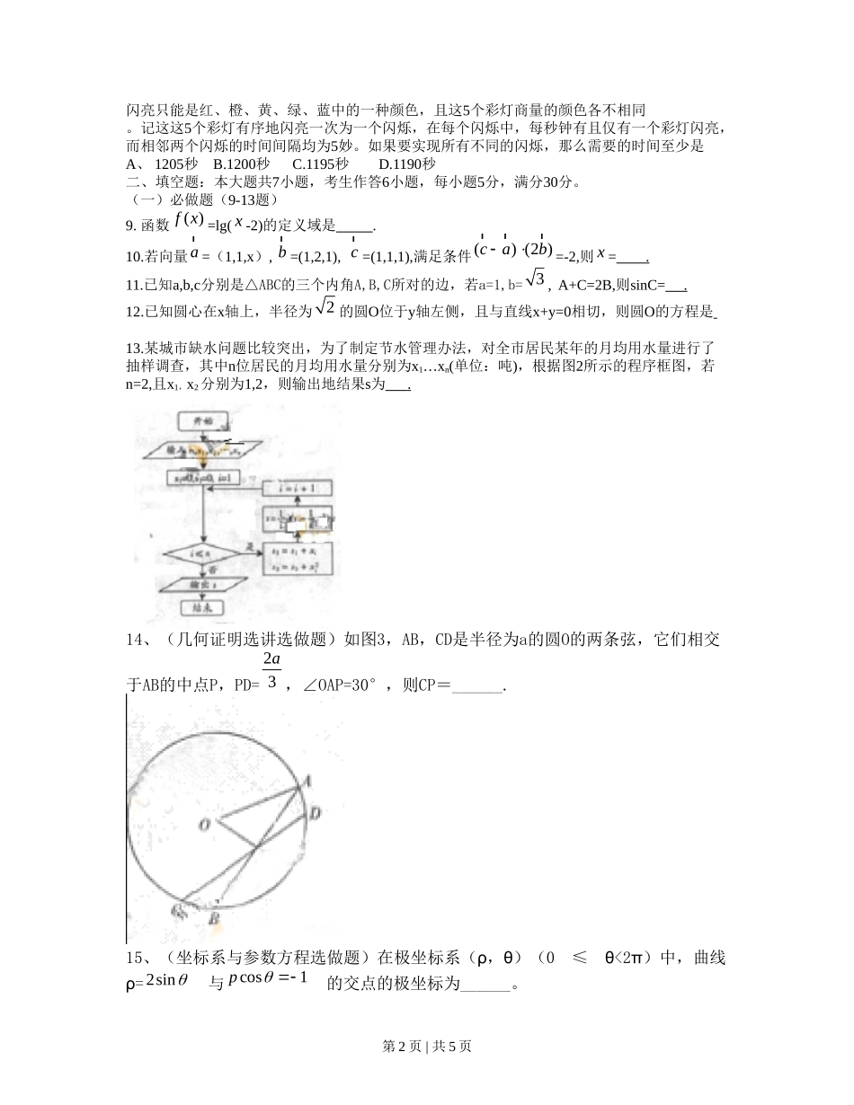 2010年高考数学试卷（理）（广东）（空白卷）_第2页