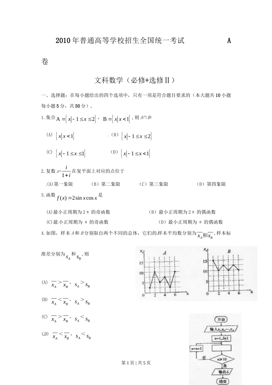 2010年高考数学试卷（文）（陕西）（空白卷）_第1页