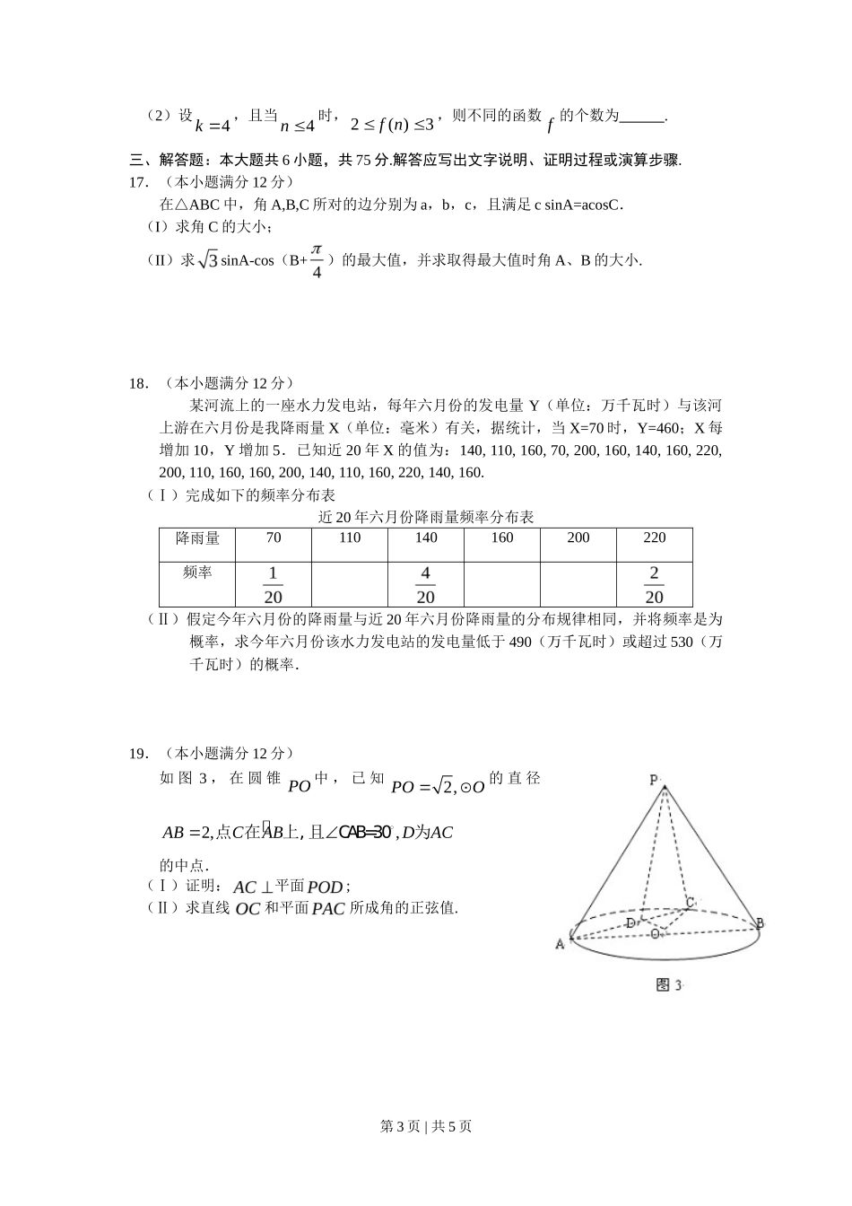 2011年高考数学试卷（文）（湖南）（空白卷）_第3页