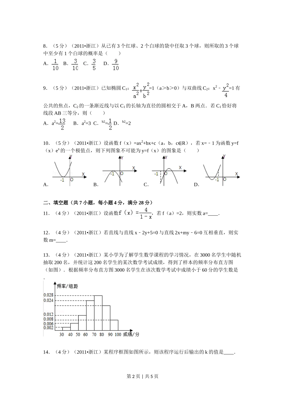 2011年高考数学试卷(文)(浙江)(空白卷)_第2页
