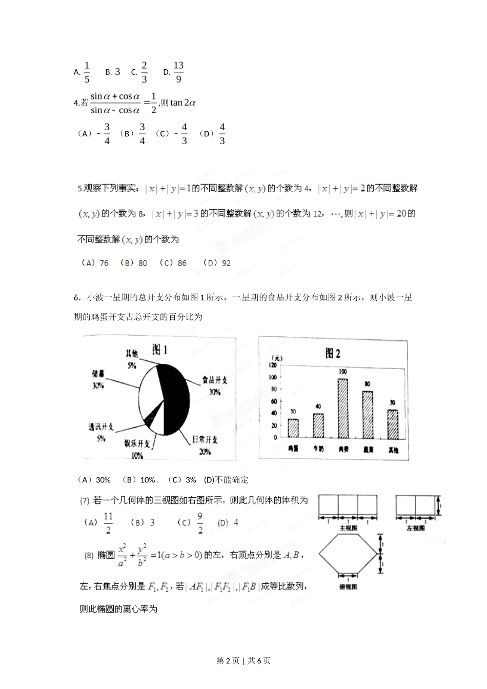 2012年高考数学试卷（文）（江西）（空白卷）_第2页