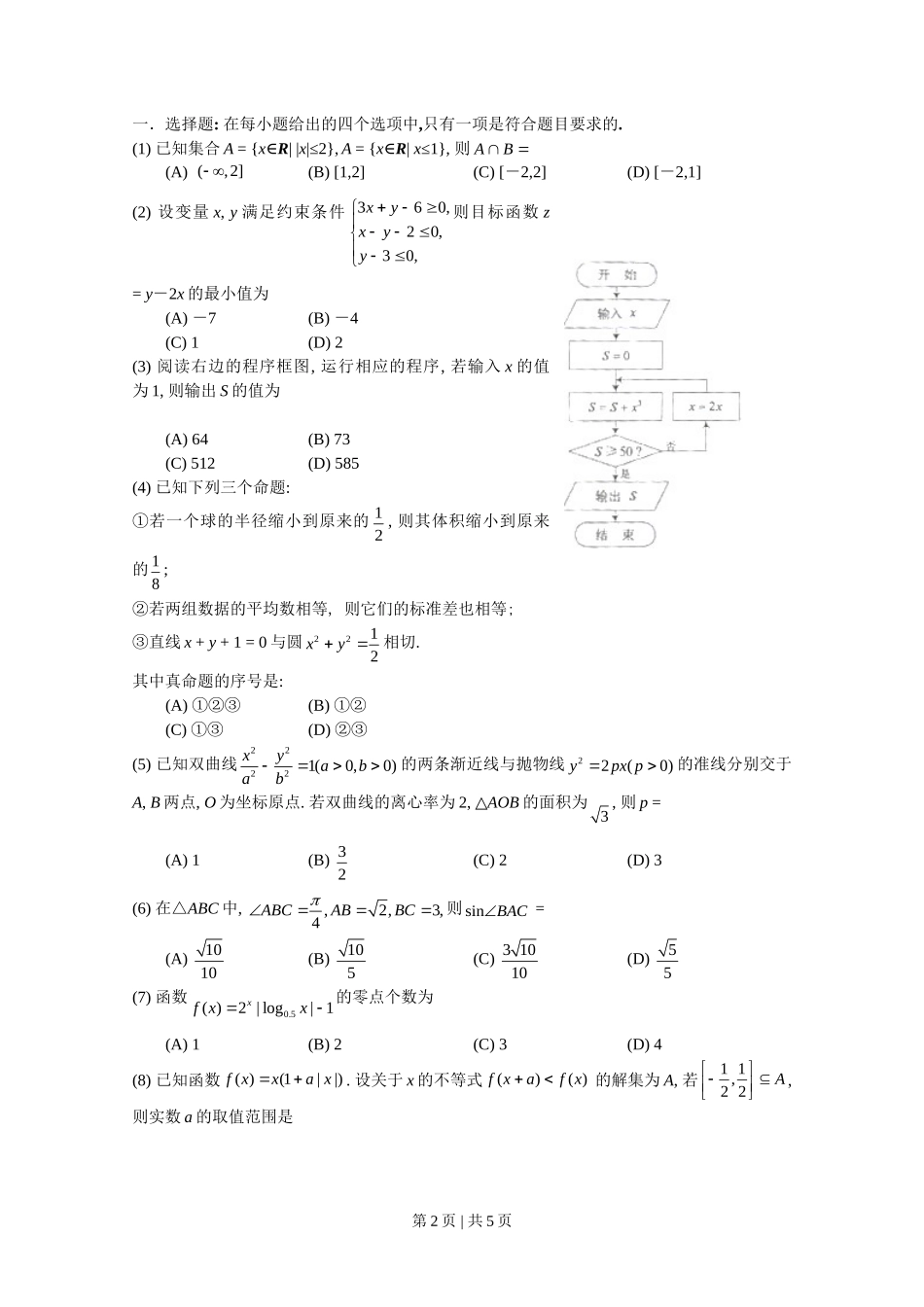 2013年高考数学试卷（理）（天津）（空白卷）_第2页