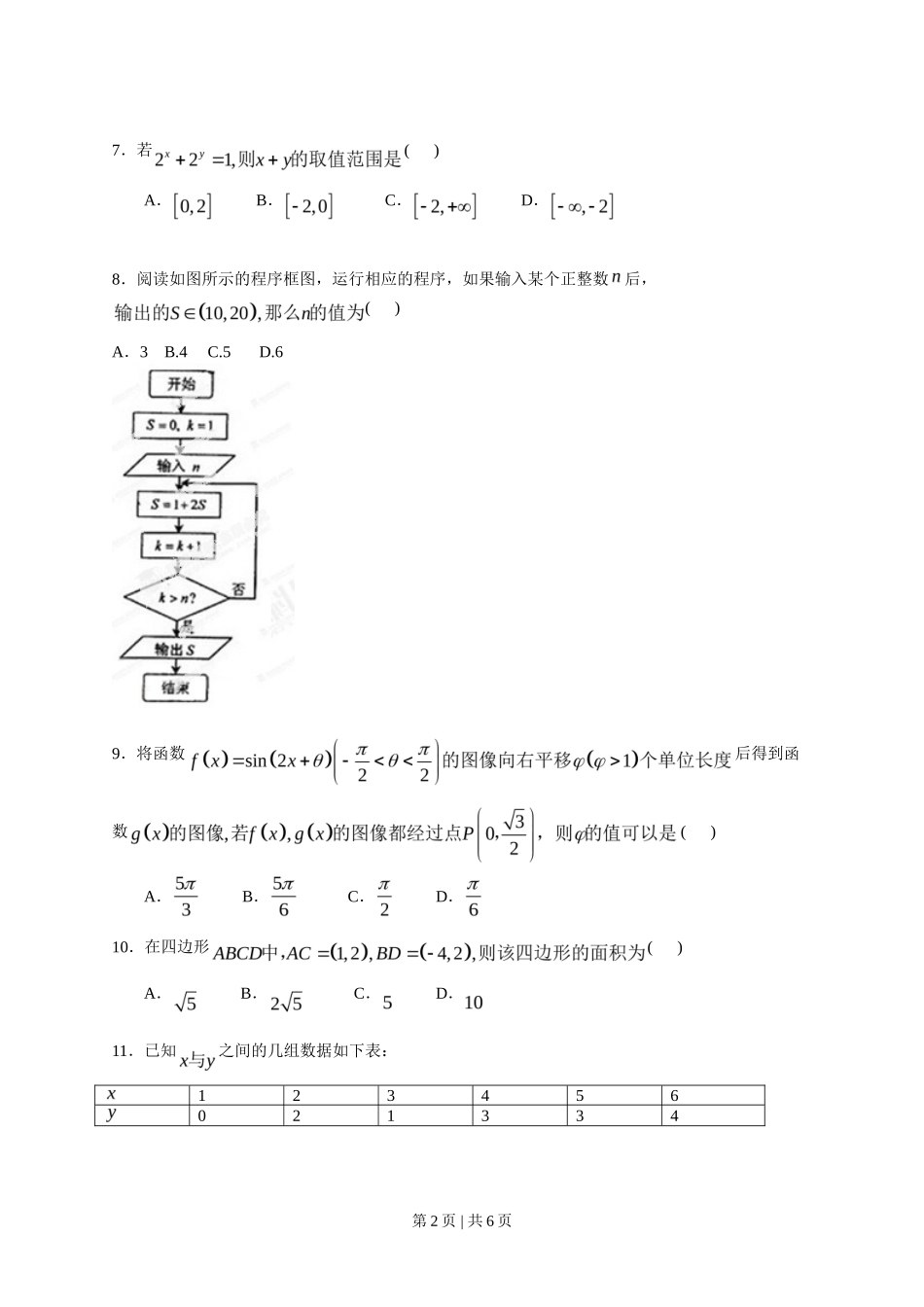2013年高考数学试卷（文）（福建）（空白卷）_第2页