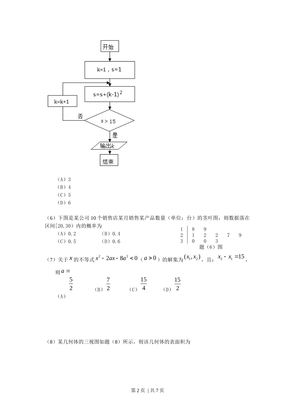 2013年高考数学试卷（文）（重庆）（空白卷）_第2页
