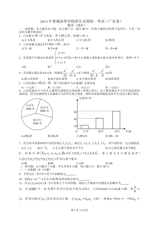 2014年高考数学试卷（理）（广东）（空白卷）