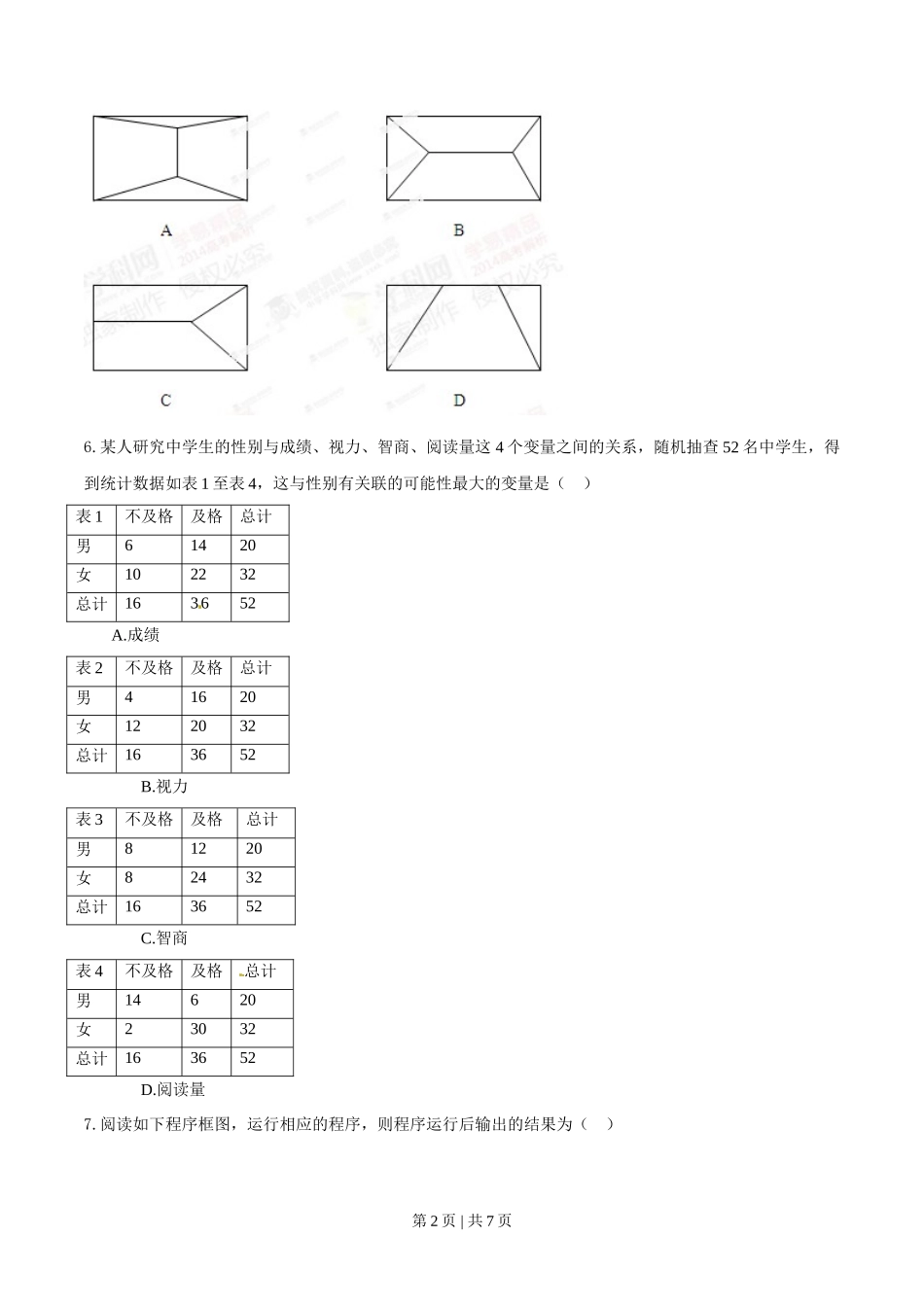 2014年高考数学试卷（理）（江西）（空白卷）_第2页