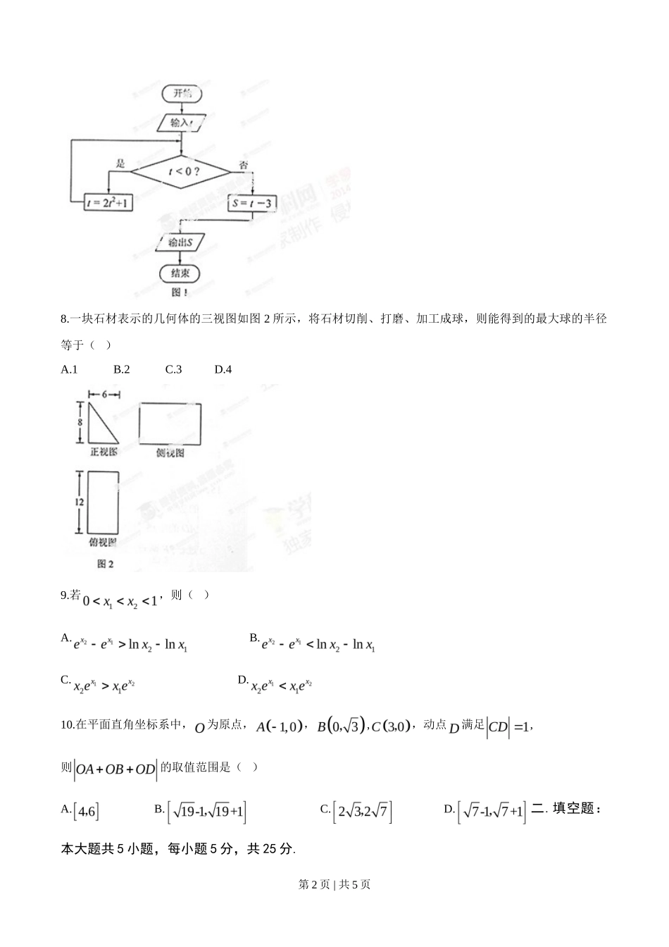 2014年高考数学试卷(文)(湖南)(空白卷)_第2页