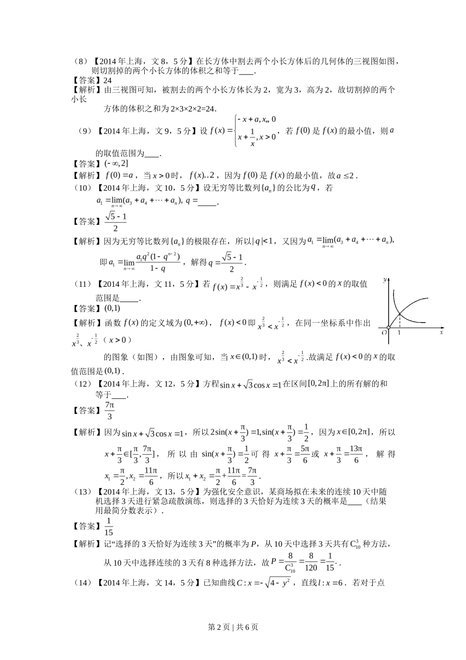 2014年高考数学试卷（文）（上海）（解析卷）_第2页