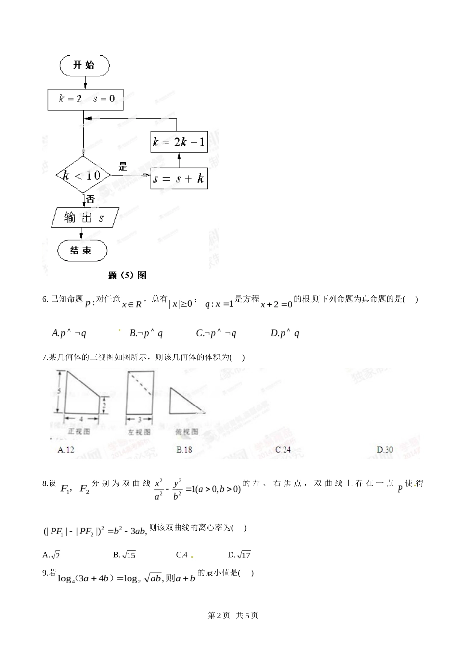 2014年高考数学试卷（文）（重庆）（空白卷）_第2页