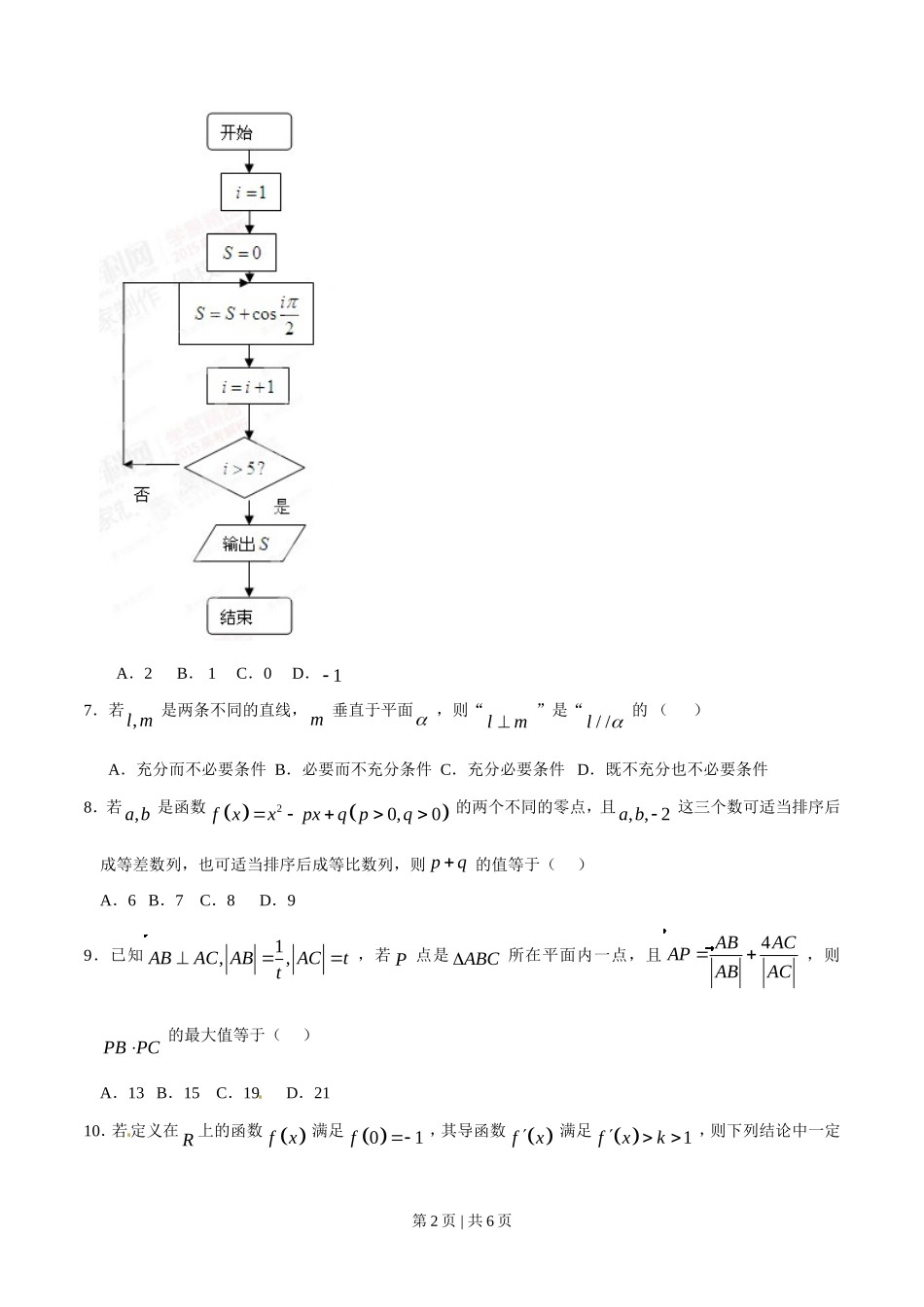 2015年高考数学试卷（理）（福建）（空白卷）_第2页