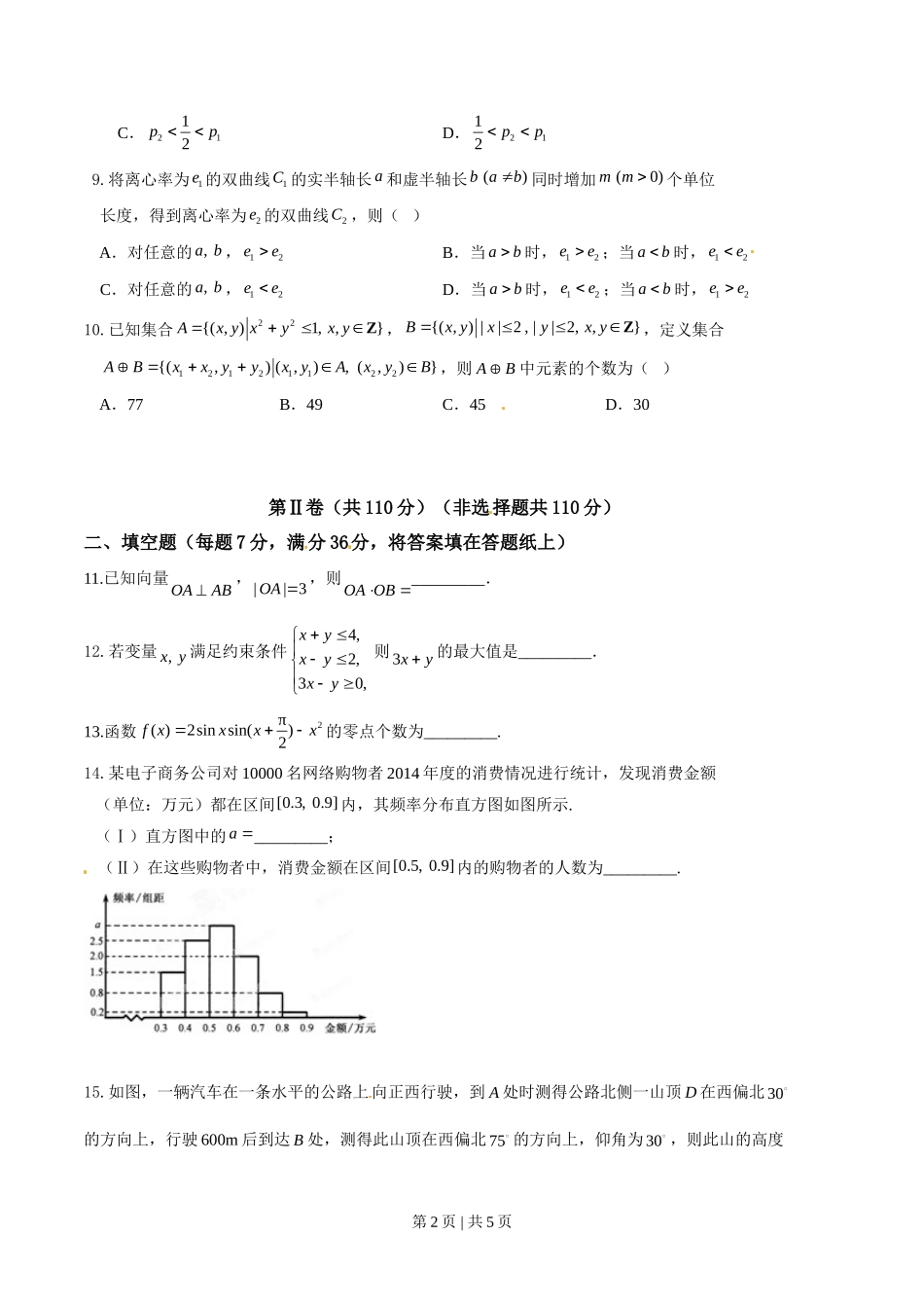 2015年高考数学试卷（文）（湖北）（空白卷）_第2页