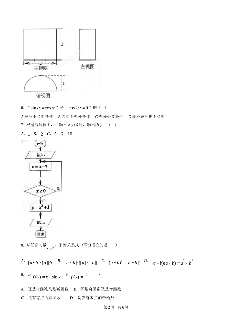 2015年高考数学试卷（文）（陕西）（空白卷）_第2页