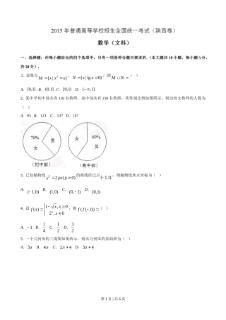2015年高考数学试卷（文）（陕西）（空白卷）