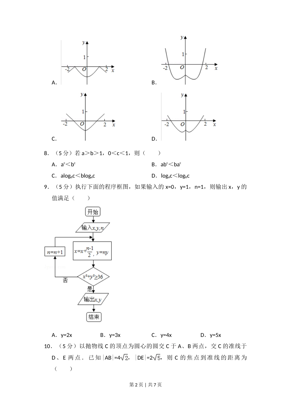 2016年高考数学试卷(理)(新课标Ⅰ)(空白卷)_第2页