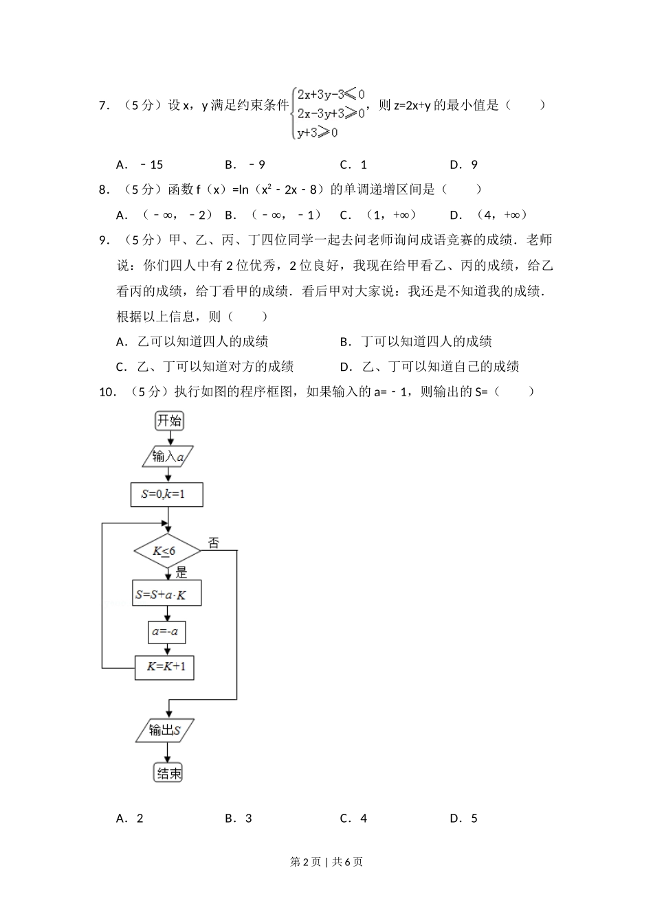 2017年高考数学试卷(文)(新课标Ⅱ)(空白卷)_第2页