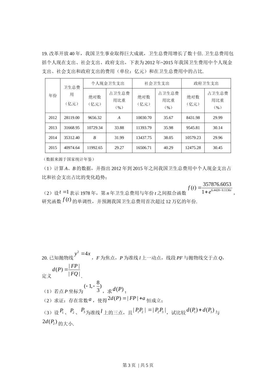2019年高考数学试卷（上海）（春考）（空白卷）_第3页