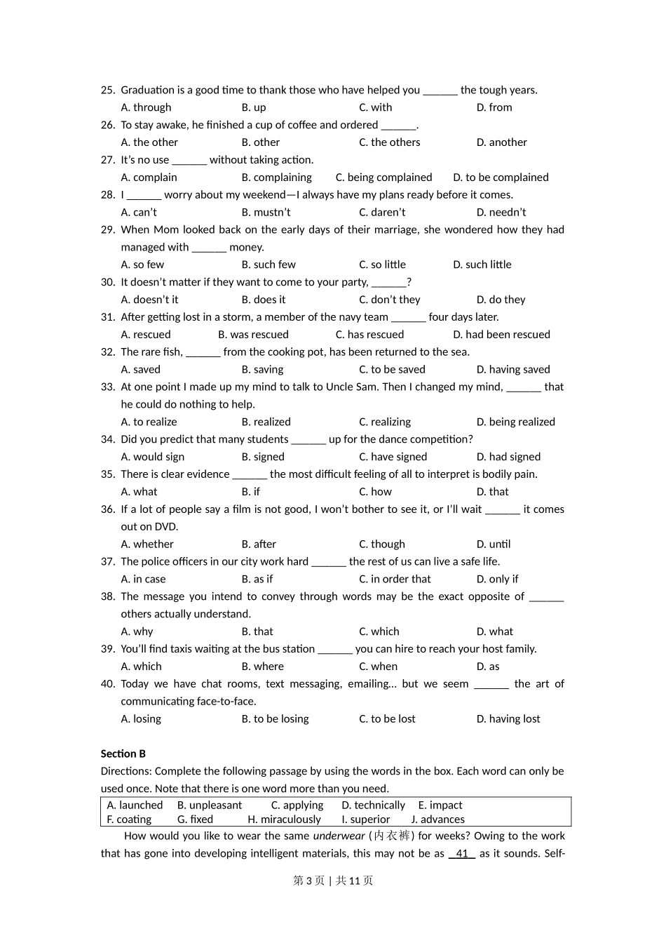 2011年高考英语试卷（上海）（秋考）（空白卷）_第3页