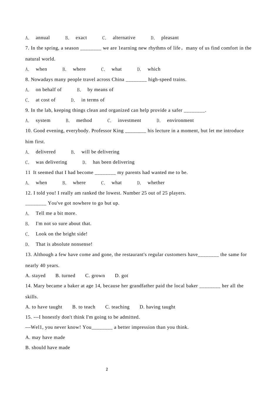 2021年高考英语试卷（天津）（第二次）（空白卷）_第2页