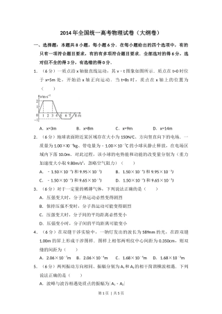 2014年高考物理试卷（大纲版）（空白卷）