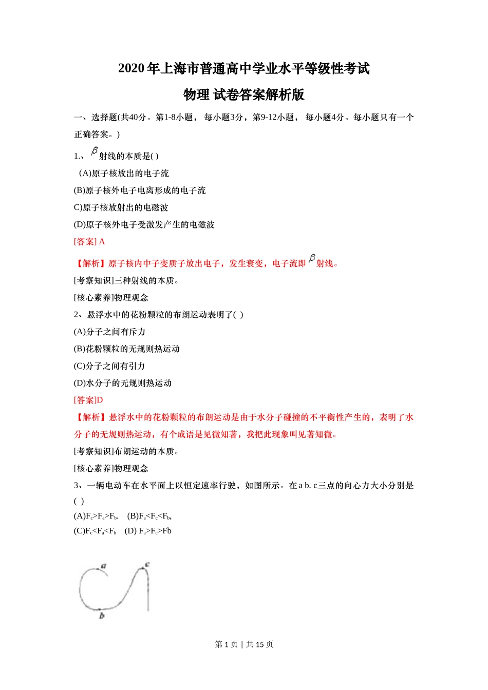 2020年高考物理试卷（上海）（解析卷）_第1页