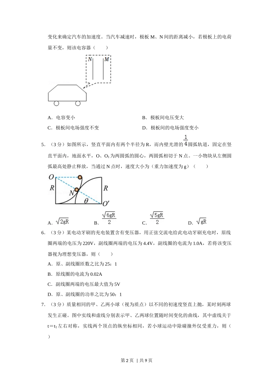 2021年高考物理试卷（重庆）（空白卷）_第2页