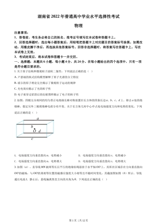 2022年高考物理试卷（湖南）（空白卷）