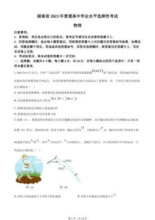 2023年高考物理试卷（湖南）（空白卷）