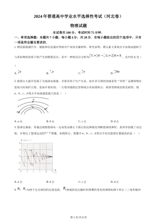 2024年高考物理试卷（河北）（空白卷）