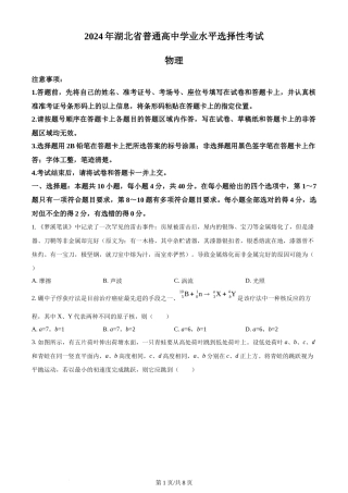 2024年高考物理试卷（湖北）（空白卷）