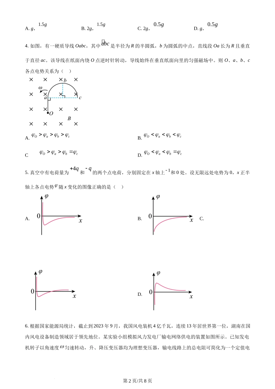 2024年高考物理试卷（湖南）（空白卷）_第2页