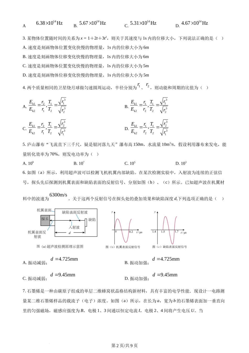 2024年高考物理试卷(江西)(空白卷)_第2页