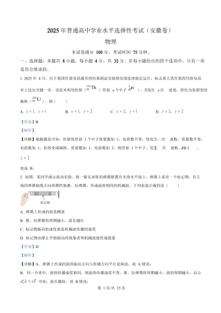 2025年高考物理试卷（安徽卷）（解析卷）