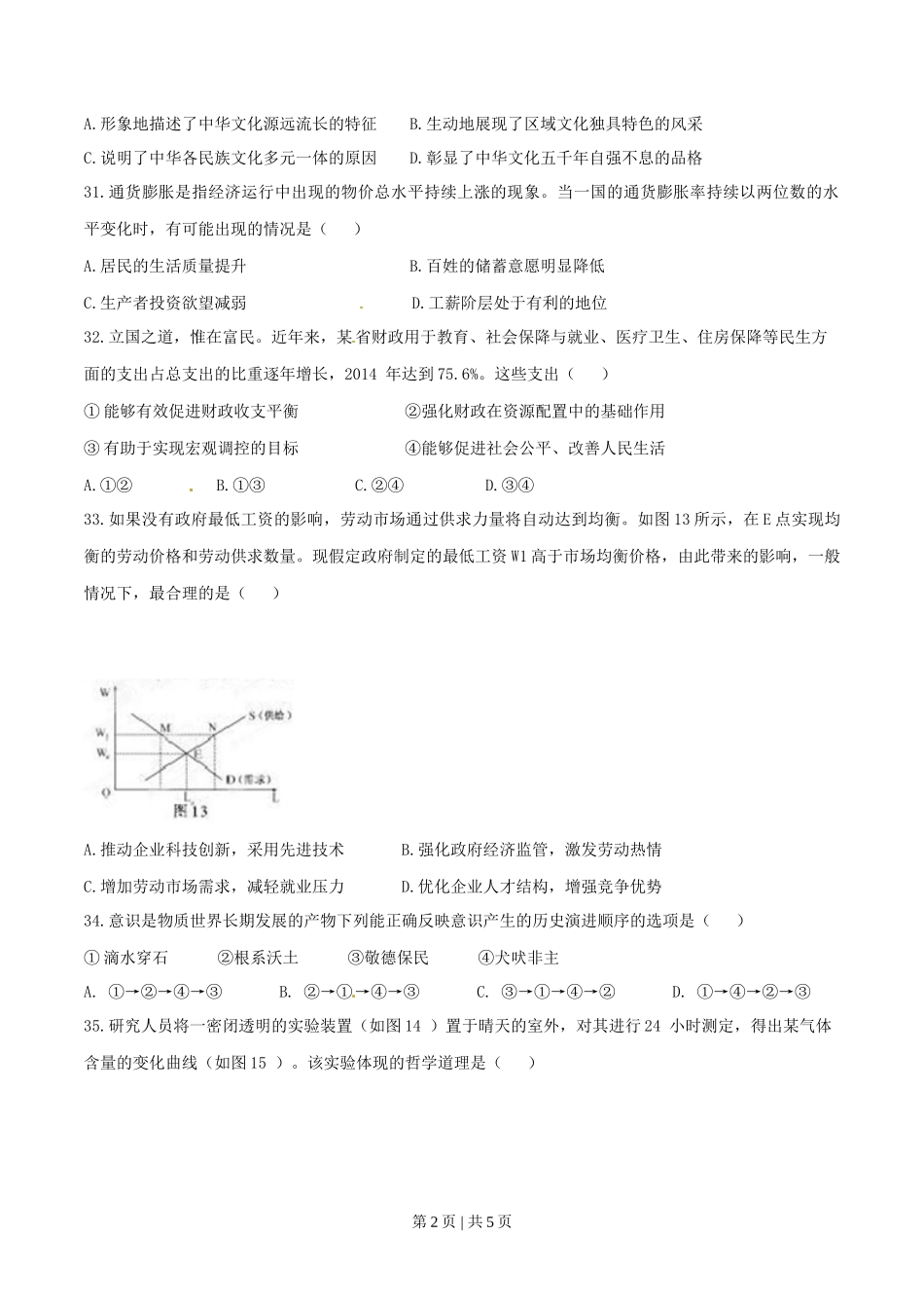 2015年高考政治试卷（福建）（空白卷）_第2页
