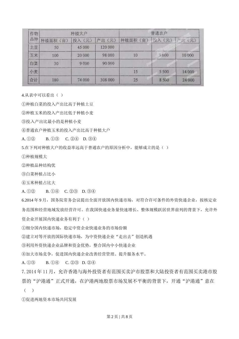 2015年高考政治试卷（海南）（空白卷）_第2页