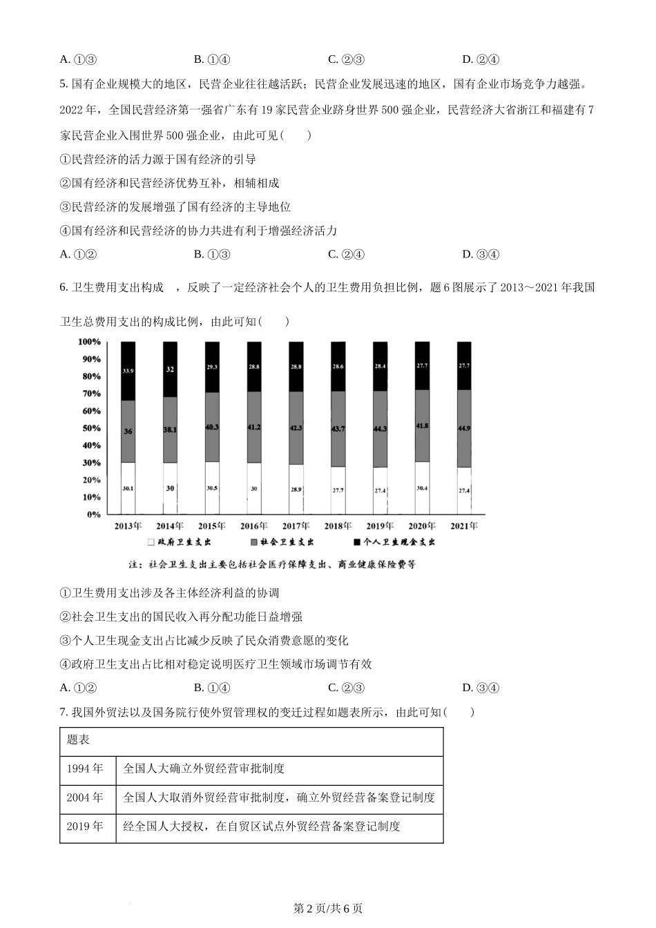 2023年高考政治试卷（重庆）（空白卷）_第2页