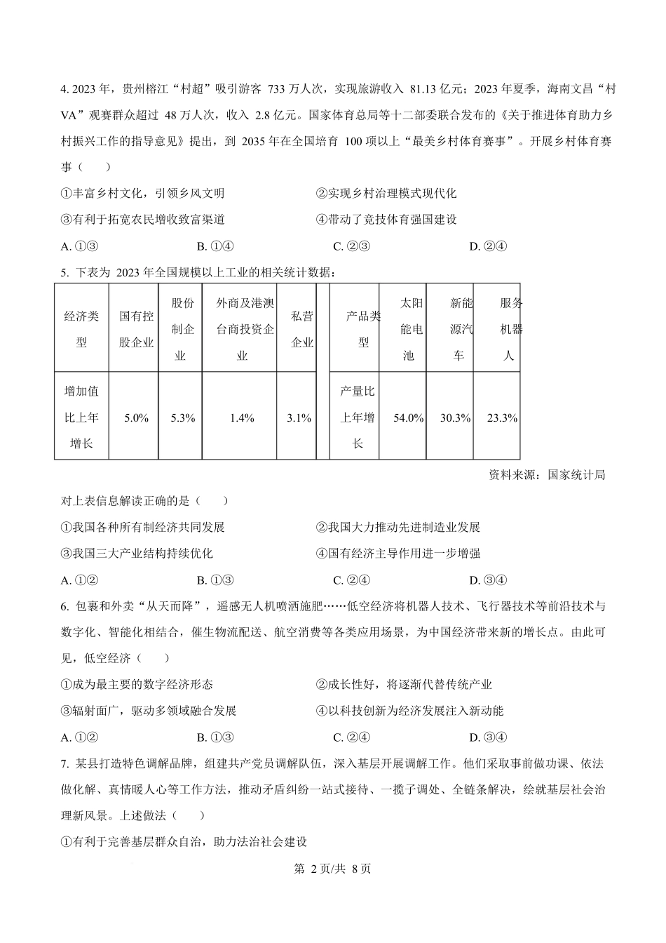 2024年高考政治试卷（海南）（空白卷）_第2页