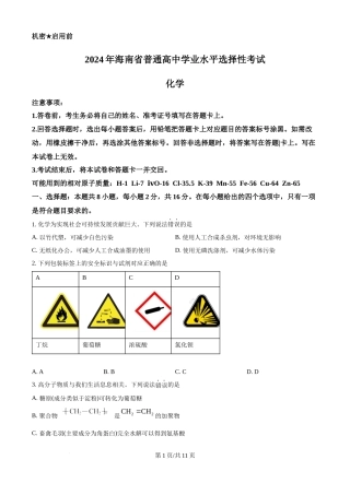 2024年高考化学试卷（海南）（空白卷）