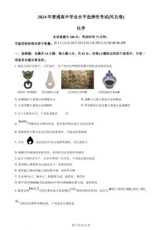 2024年高考化学试卷（河北）（空白卷）