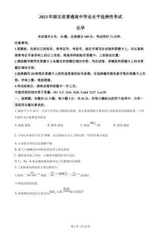 2023年高考化学试卷（湖北）（空白卷）