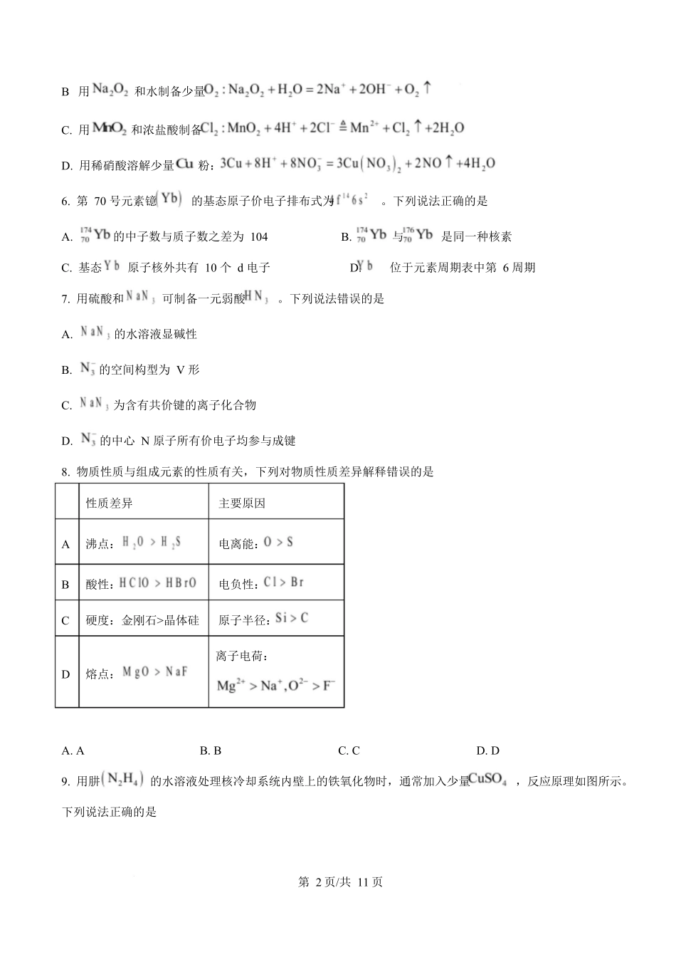 2025年高考化学试卷（山东卷）（空白卷）_第2页