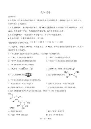2025年高考化学试卷（陕晋青宁卷）（空白卷）