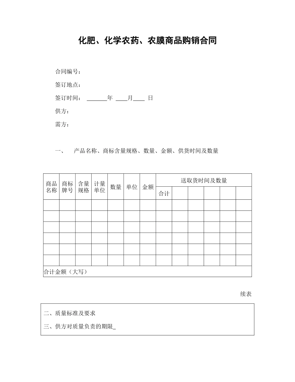 化肥、化学农药、农膜商品购销合_第1页