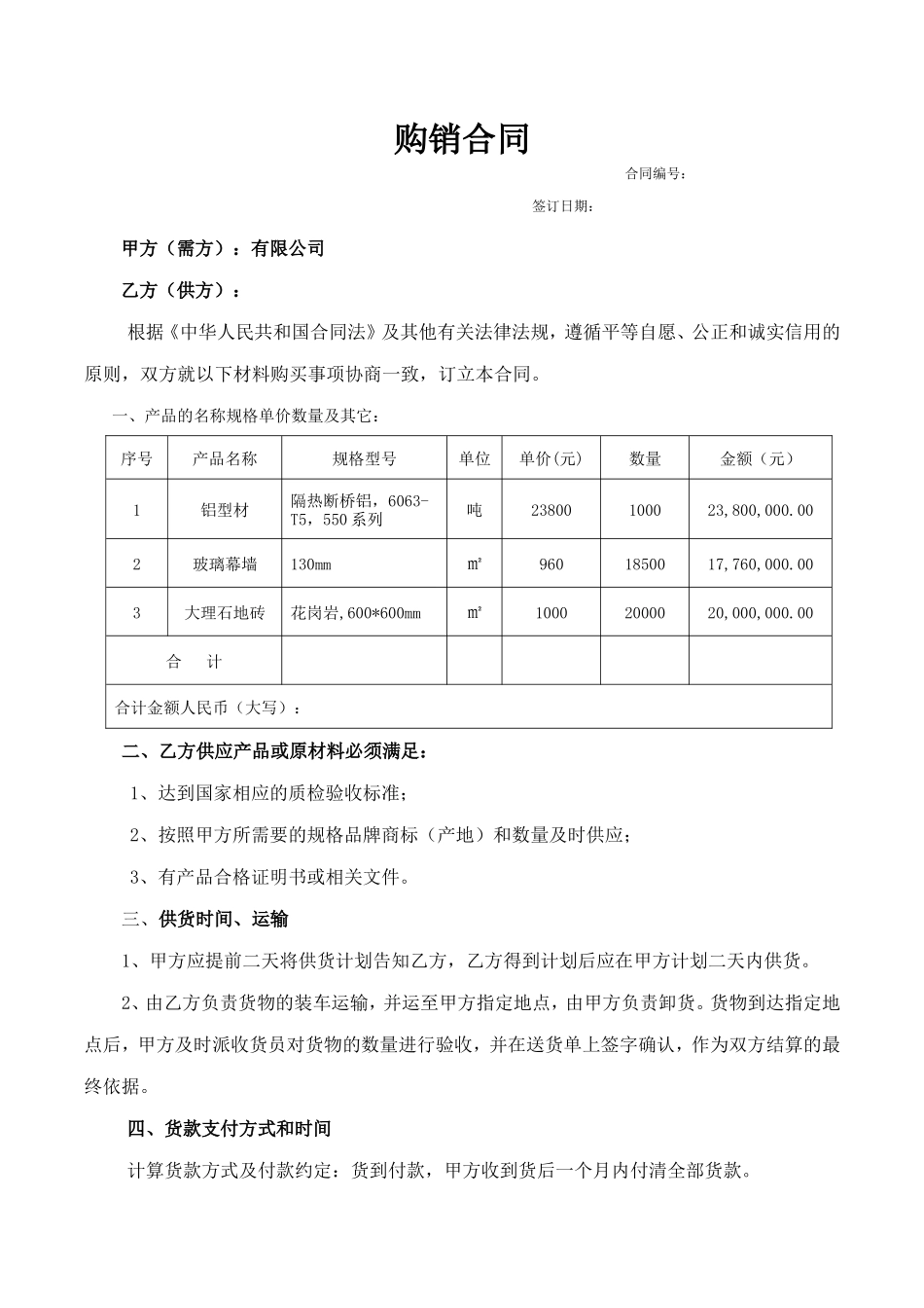建筑材料购销合同范本 (2)_第1页