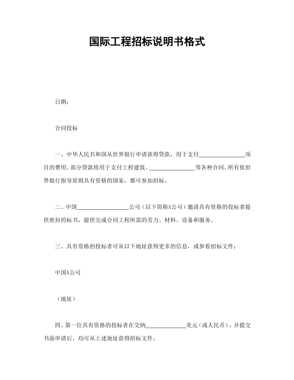 国际工程招标说明书格式_第1页