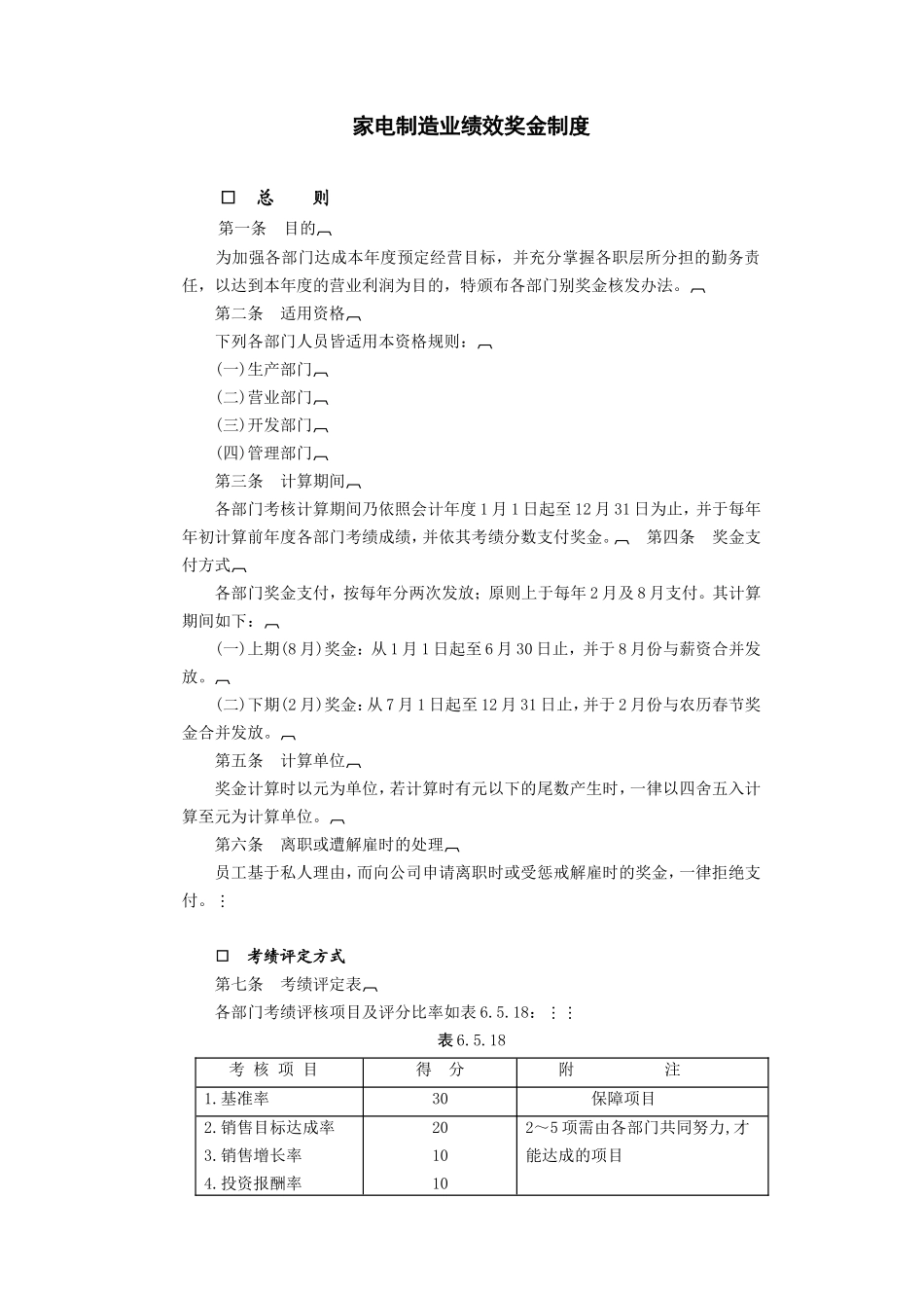家电制造业绩效奖金_第1页