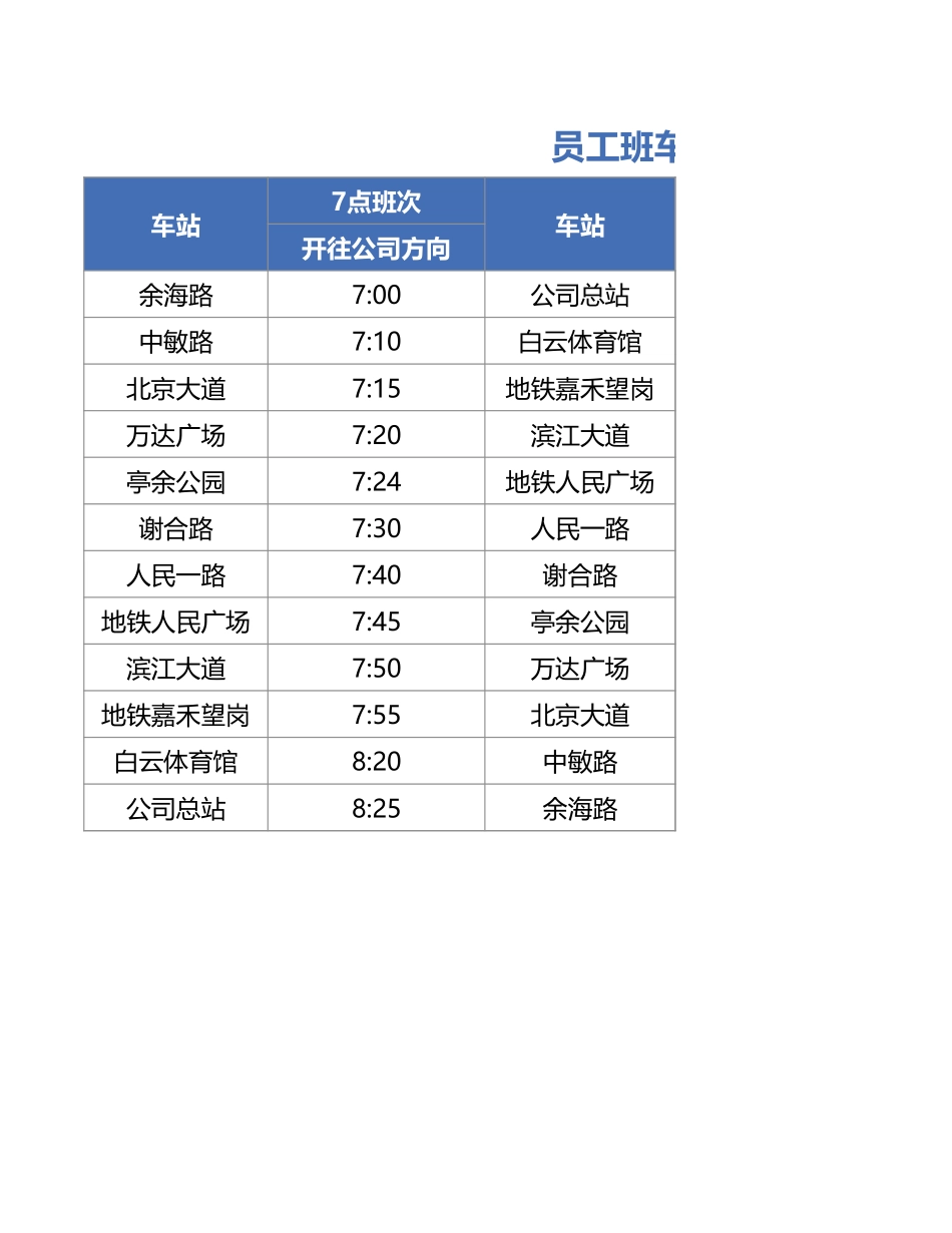 【班车管理】班车站点时刻表--行政人事CLUB_第1页
