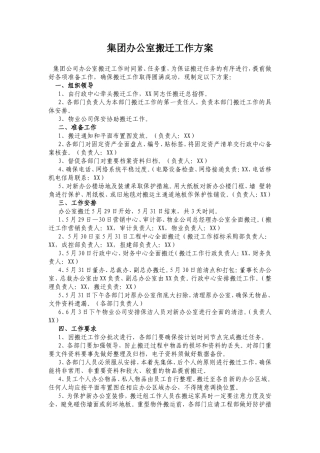 【搬迁管理】办公室搬迁方案 文案
