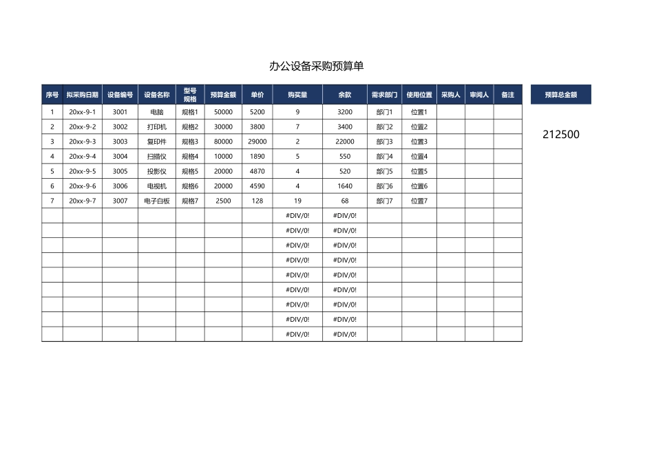 【办公设施】办公设备采购预算单_第1页