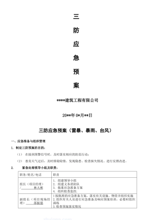 三防应急预案模板