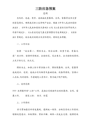 三防应急预案模板